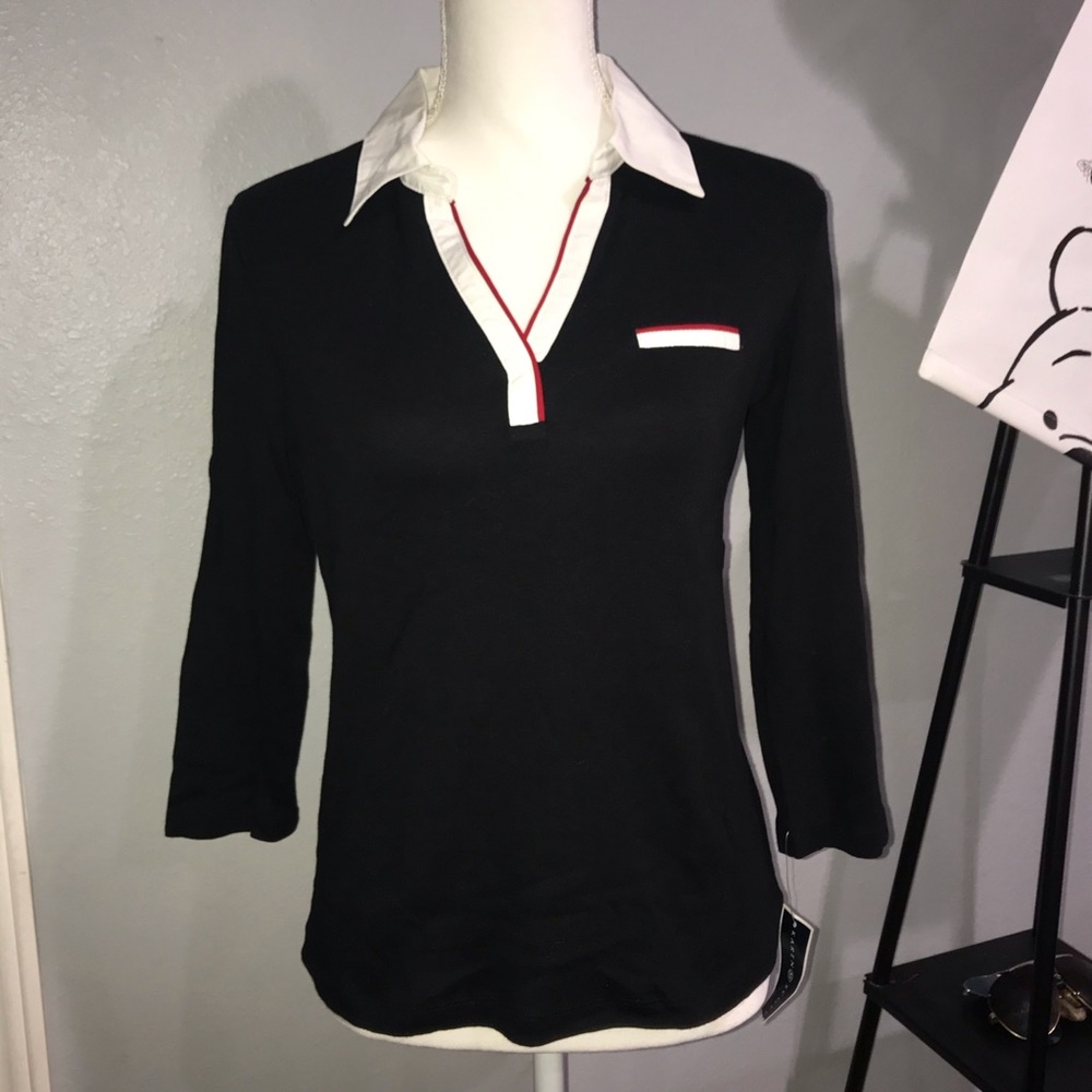 🌵NWT Karen Scott Deep Black Women’s Top Red Trim